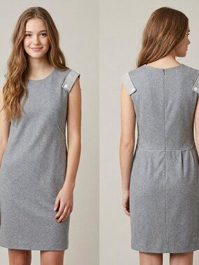 Les Copains Blue Label Gray Shift Dress Cap Sleeve Trim Size US L / IT 48
